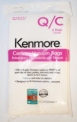 Kenmore Type Q/C Vacuum Bags Hepa for Canister Vacuums 6 Pk Media Filtration Synthetic